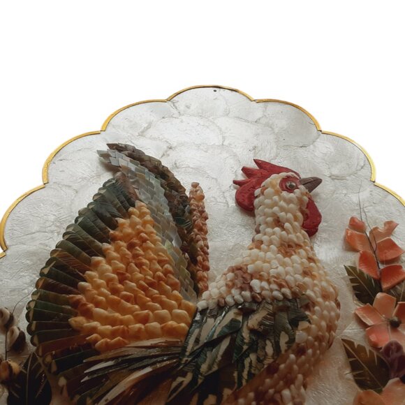 Vintage Set Of 2 Capiz Seashell Roosters Flowers Wall Art Hangings. Philippines - Picture 5 of 6